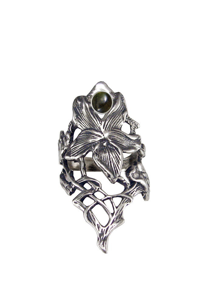 Sterling Silver Woman Maiden's Flower Ring With Spectrolite Size 9